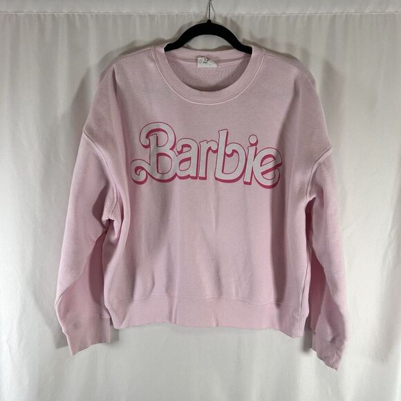 Barbie Sweaters - Barbie Sweater Women's Medium Pink Pullover Crew neck Fleece Lined Long Sleeve